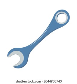 Modern wrench. Blue spanner icon for construction and repair. Flat vector illustration isolated on transparent background. Tool for use in games, books, web, advertising of construction work. Close-up
