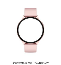 Modern Wrist Watch With Pink Strap, Round Blank Screen Isolated on White Background. Vector Illustration