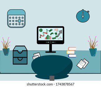 The modern writing desk with computer sets, documents and stationery is a workplace for stock investors.
Business style icons, Various lines style, Technology, Line art, Stock investment, share
