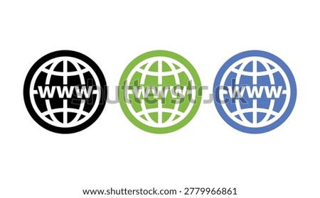 Modern WWW world wide web globe icon set for internet domain and online business design