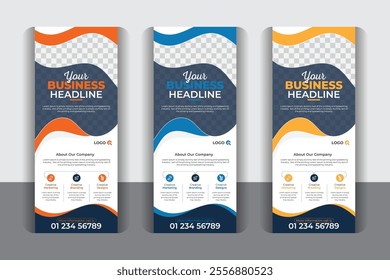 Modern x banner template, modern abstract Signage advertising design, 3 color variation corporate business roll up banner design. 
