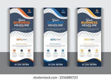 Modern x banner template, Unique and professional Business agency roll up pull up banner, Signage advertising design, 3 color variation corporate business roll up banner design. 
