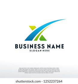 Modern X Initial with Swoosh logo template designs vector, Transportation logo designs