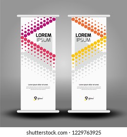 Modern x-banner and flag-banner advertising design element, Roll up banner stand template design, Vector illustration