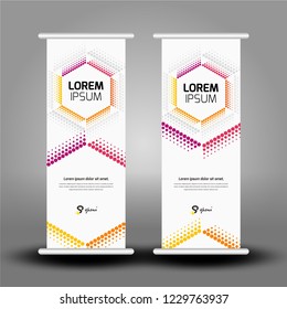 Modern x-banner and flag-banner advertising design element, Roll up banner stand template design, Vector illustration