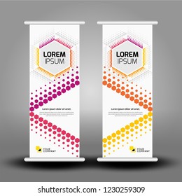Modern x-banner and flag-banner advertising design element, Roll up banner stand template design, Vector illustration