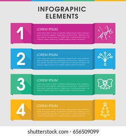 Modern xmas infographic template. infographic design with xmas icons includes bow, fireworks, confetti. can be used for presentation, diagram, annual report, web design.