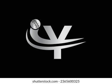 Modern Y Letter with Cricket Sports Logo Template Design. For Cricket Club Symbol Vector Template