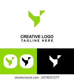 Modern Y logo symbol with leaf green color