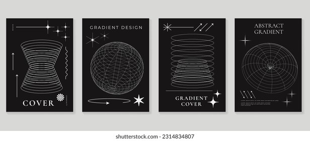 Modern y2k banner design background. Abstract element graphic with lines, wireframes, futuristic shapes. Aesthetic cards collection illustration for flyer, brochure, invitation, social media, poster.