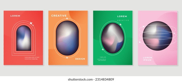 Modern y2k banner design background. Abstract gradient graphic with vibrant gradient mesh, sparkle, halftone. Aesthetic cards collection illustration for flyer, brochure, invitation, posters, prints.