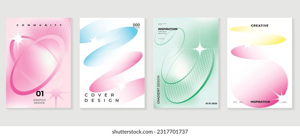 Modern y2k design background cover. Abstract gradient graphic with sparkles, heart, halftone. Aesthetic business cards collection illustration for flyer, brochure, invitation, social media, poster.