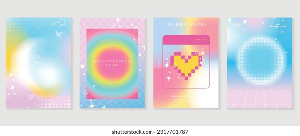 Modern y2k design background cover. Abstract gradient graphic with sparkles, heart, halftone. Aesthetic business cards collection illustration for flyer, brochure, invitation, social media, poster.