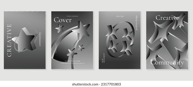Modern y2k design background cover. Abstract dark gradient graphic with star, halftone. Aesthetic business cards collection illustration for flyer, brochure, invitation, social media, poster.