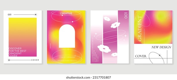 Modern y2k design background cover. Abstract gradient graphic with sparkles, frame, flower. Aesthetic business cards collection illustration for flyer, brochure, invitation, social media, poster.