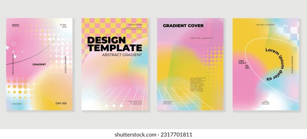 Modern y2k design background cover. Abstract gradient graphic with sparkles, star, halftone. Aesthetic business cards collection illustration for flyer, brochure, invitation, social media, poster.