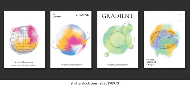 Modern y2k design background cover. Abstract gradient graphic with circle, wireframe. Aesthetic business cards collection illustration for flyer, brochure, invitation, social media, idol poster.