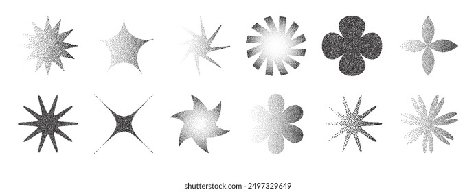 Modern y2k design elements with retro photocopy effect. Vector noise grainy texture