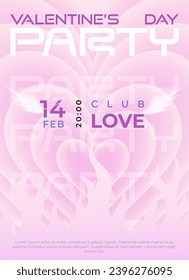 Modern y2k design Valentine's Day party invitation, poster. Trendy aesthetic minimalist vector illustrations with aura hearts, abstract shapes, flame, gradient and typography.