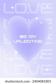 Modern y2k design Valentine's Day poster, greeting card. Trendy aesthetic minimalist vector illustrations with aura heart, abstract shapes, gradient and typography.