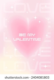 Modern y2k design Valentine's Day poster, greeting card. Trendy aesthetic minimalist vector illustrations with aura heart, abstract shapes, gradient and typography.