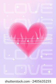 Modern y2k design Valentine's Day poster, greeting card. Trendy aesthetic minimalist vector illustrations with aura heart, abstract shapes, flame, gradient and typography.
