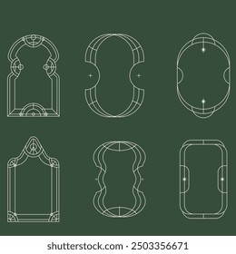 Modern y2k frames. Minimalist abstract shapes with stars and sparkles, trendy y2k aesthetic shapes, outline arch frames flat vector illustration set. Geometric design frames