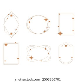 Modern y2k frames. Minimalist abstract shapes with stars and sparkles, trendy y2k aesthetic shapes, outline arch frames flat vector illustration set. Geometric design frames
