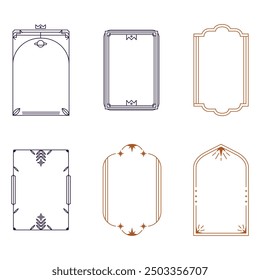 Modern y2k frames. Minimalist abstract shapes with stars and sparkles, trendy y2k aesthetic shapes, outline arch frames flat vector illustration set. Geometric design frames