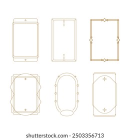 Modern y2k frames. Minimalist abstract shapes with stars and sparkles, trendy y2k aesthetic shapes, outline arch frames flat vector illustration set. Geometric design frames