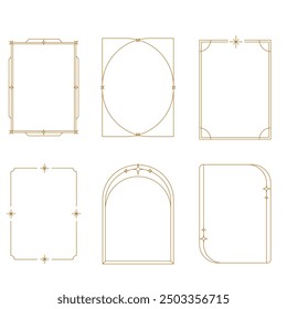 Marcos y2k modernos. Formas abstractas minimalistas con estrellas y destellos, Formas estéticas de moda y2k, marcos de arco de contorno conjunto de Ilustración vectorial plana. Marcos de diseño geométrico