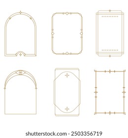 Modern y2k frames. Minimalist abstract shapes with stars and sparkles, trendy y2k aesthetic shapes, outline arch frames flat vector illustration set. Geometric design frames
