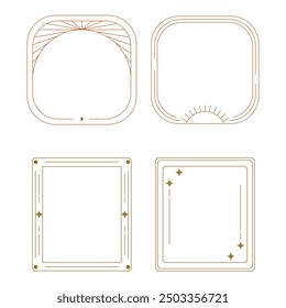 Modern y2k frames. Minimalist abstract shapes with stars and sparkles, trendy y2k aesthetic shapes, outline arch frames flat vector illustration set. Geometric design frames