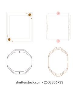 Modern y2k frames. Minimalist abstract shapes with stars and sparkles, trendy y2k aesthetic shapes, outline arch frames flat vector illustration set. Geometric design frames