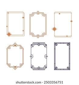 Modern y2k frames. Minimalist abstract shapes with stars and sparkles, trendy y2k aesthetic shapes, outline arch frames flat vector illustration set. Geometric design frames