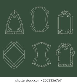 Modern y2k frames. Minimalist abstract shapes with stars and sparkles, trendy y2k aesthetic shapes, outline arch frames flat vector illustration set. Geometric design frames