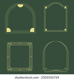 Modern y2k frames. Minimalist abstract shapes with stars and sparkles, trendy y2k aesthetic shapes, outline arch frames flat vector illustration set. Geometric design frames