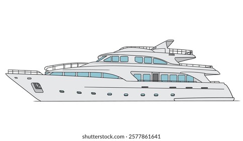 Modern yacht at sea on the waves during calm weather. Isolated boat on white background.