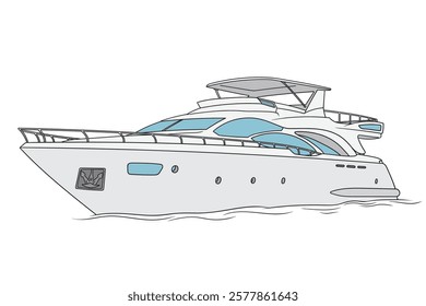 Modern yacht at sea on the waves during calm weather. Isolated boat on white background.