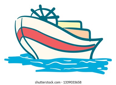 A modern yacht with steering wheels floating on the water vector color drawing or illustration 