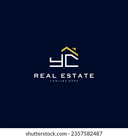 modern YC letter real estate logo in linear style with simple roof building in blue