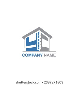 modern YC letter real estate logo in linear style with simple roof building in blue and gray color