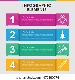 Modern year infographic template. infographic design with year icons includes christmas tree, fireworks. can be used for presentation, diagram, annual report, web design.