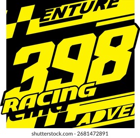 Vector amarillo moderno del número 398 y texto de las carreras, concepto 3d, fondo abstracto.
