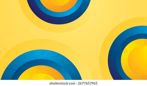 Modern yellow background design with blue abstract circles