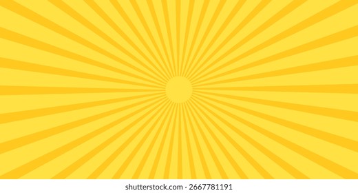 Anuncio amarillo moderno con los rayos del sol, fondo de las líneas, luz abstracta