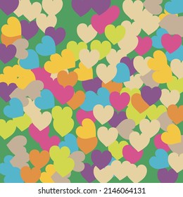 Moderno Patrón De Arte Moderno Beige-Amarillo. Ilustración de Arte Violeta Pastel Rosa San Valentín. Cálido Purple Simple Boda Romántica Arte. Coloridos Corazones Naranja Aman El Estilo Vector Confetti.