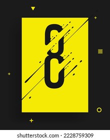 Modern yellow black abstract techno number poster. Dynamic illustration of number with liquid ink splashes and lines. Vector art design element. Number 8