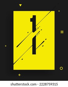 Modern yellow black abstract techno number poster. Dynamic illustration of number with liquid ink splashes and lines. Vector art design element. Number 1