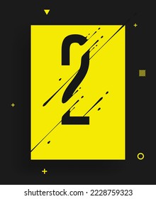 Modern yellow black abstract techno number poster. Dynamic illustration of number with liquid ink splashes and lines. Vector art design element. Number 2